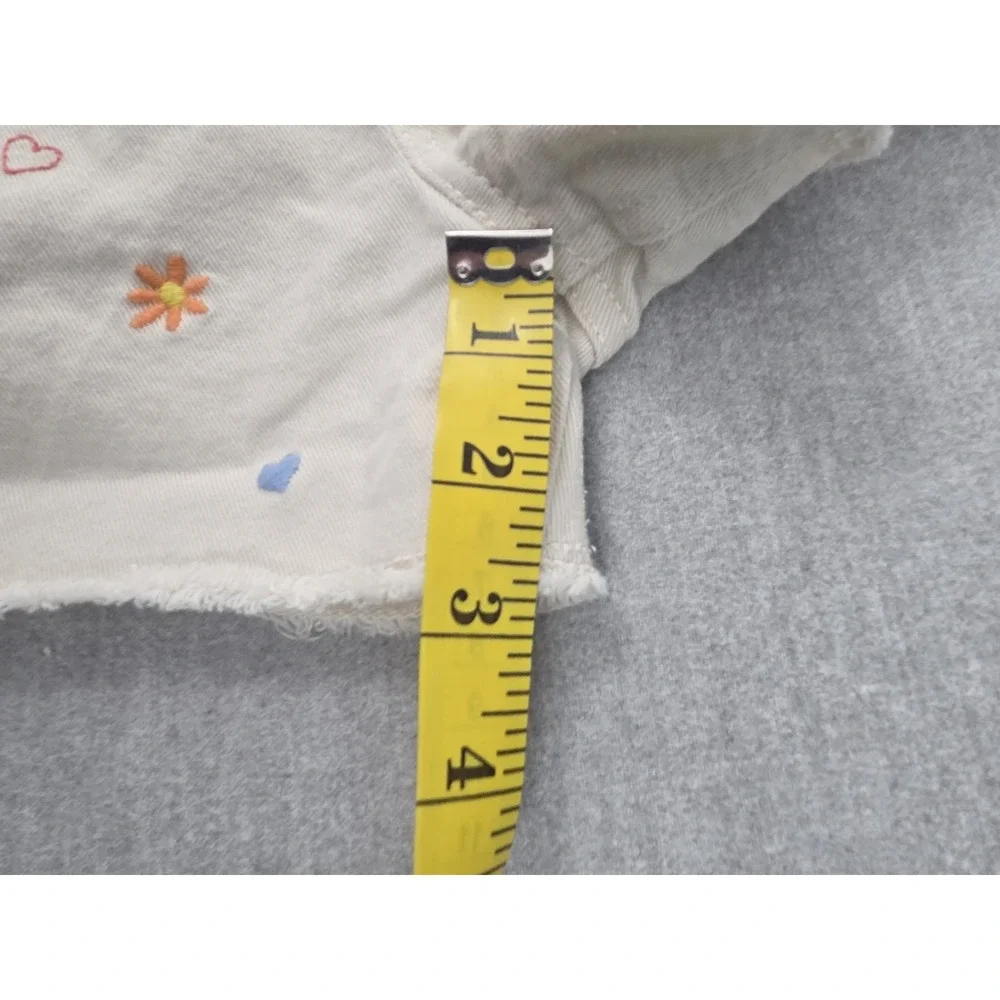 Gap Denim Girls 14 Mom Jean Shorts Khaki Embroidered Flowers Boho Festival